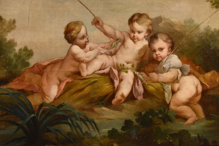 Putti As Fishermen, Francois Boucher (paris, 1703 - 1770) School Of 