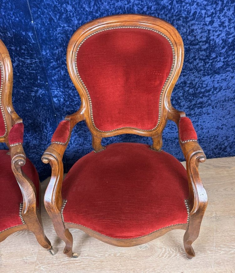 Pair Of Louis Philippe Period Armchairs In Walnut