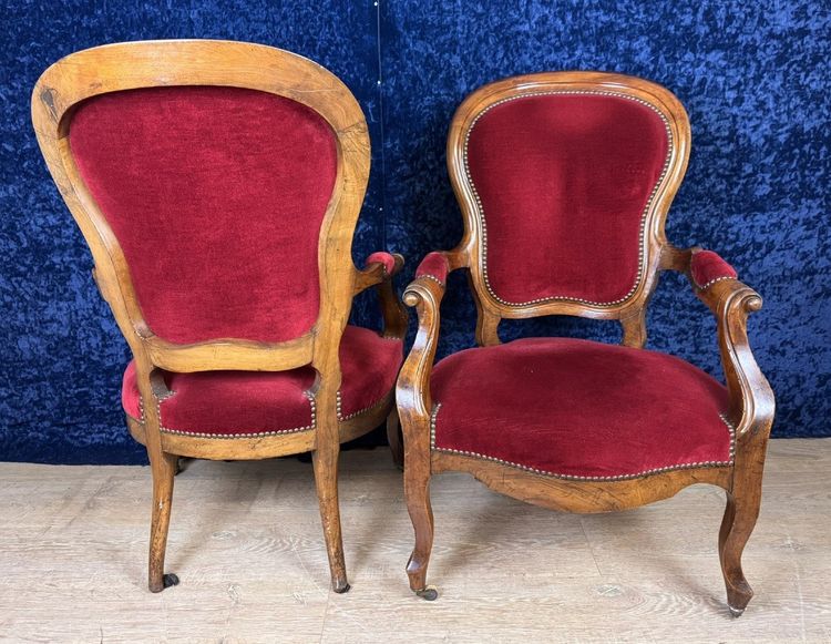 Pair Of Louis Philippe Period Armchairs In Walnut