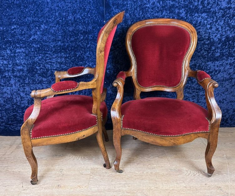 Pair Of Louis Philippe Period Armchairs In Walnut