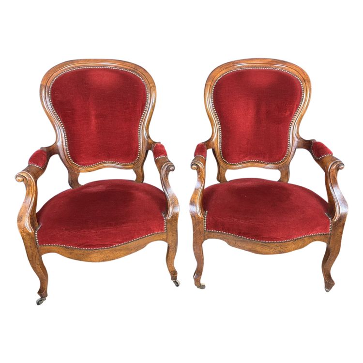 Pair Of Louis Philippe Period Armchairs In Walnut