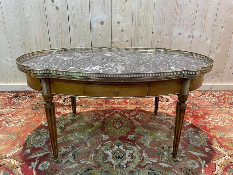 Louis XVI style bouillotte coffee table in gray marble