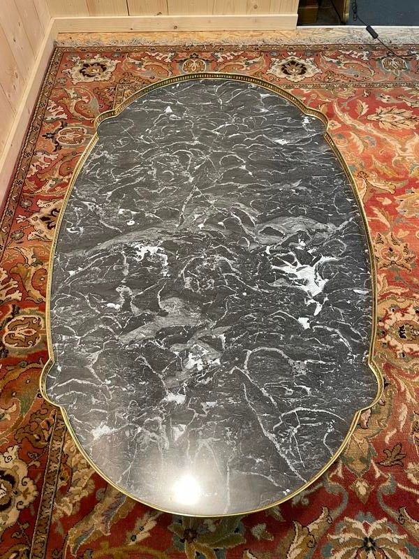 Louis XVI style bouillotte coffee table in gray marble