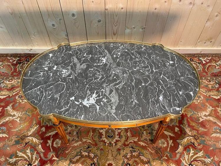 Louis XVI style bouillotte coffee table in gray marble