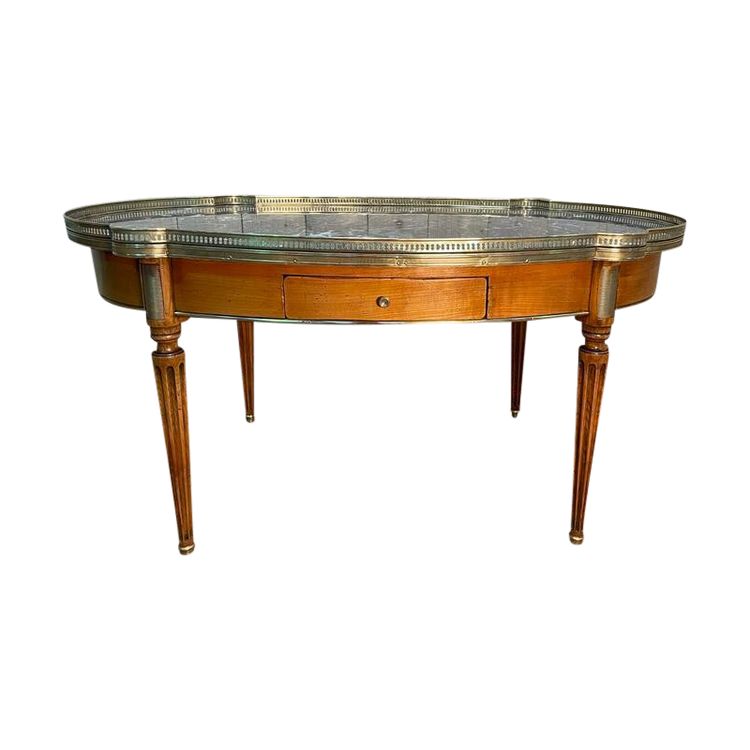 Louis XVI style bouillotte coffee table in gray marble