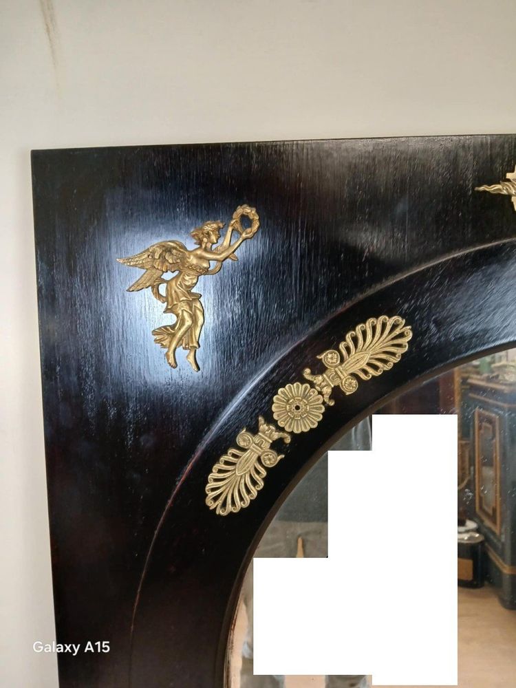 Important Empire Mirror In Black Lacquered Wood And Gilded Bronze XIXth Century