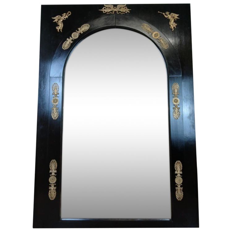 Important Empire Mirror In Black Lacquered Wood And Gilded Bronze XIXth Century