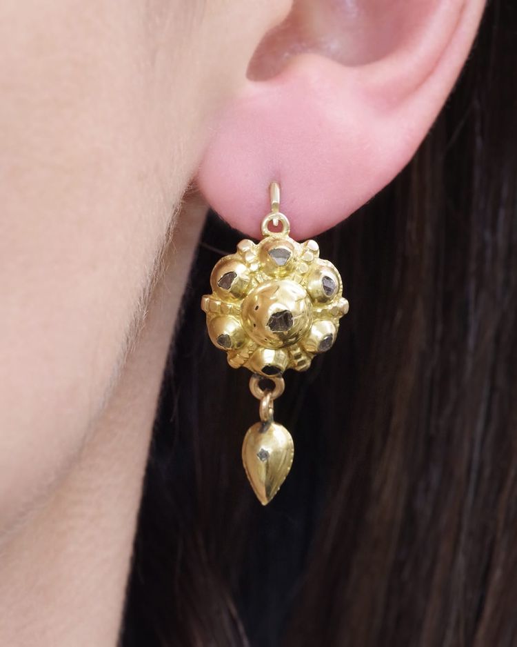 Georgian iberian diamond earrings in 14 karat gold, Georgian earrings, Spain