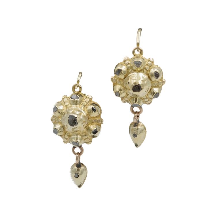 Georgian iberian diamond earrings in 14 karat gold, Georgian earrings, Spain