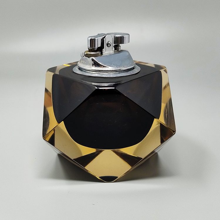 1960s Stunning Brown and Yellow Table Lighter in Murano Sommerso Glass By Flavio Poli for Seguso