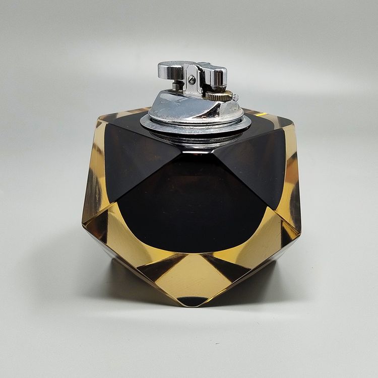 1960s Stunning Brown and Yellow Table Lighter in Murano Sommerso Glass By Flavio Poli for Seguso