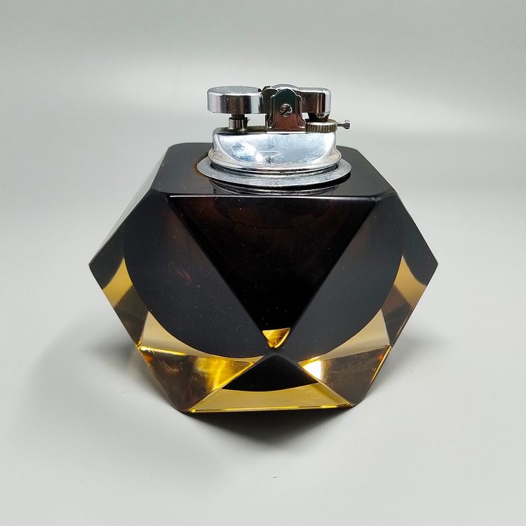 1960s Stunning Brown and Yellow Table Lighter in Murano Sommerso Glass By Flavio Poli for Seguso