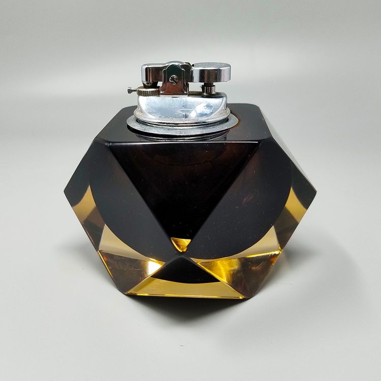 1960s Stunning Brown and Yellow Table Lighter in Murano Sommerso Glass By Flavio Poli for Seguso