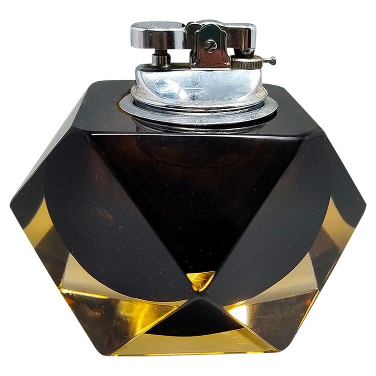 1960s Stunning Brown and Yellow Table Lighter in Murano Sommerso Glass By Flavio Poli for Seguso