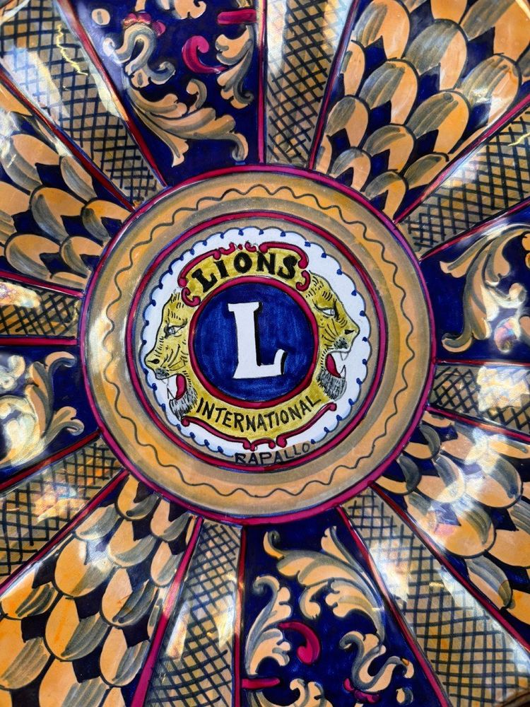 Large And Rare Glazed Ceramic Plate Made For The Lion's Club By Garofoli Gualdo