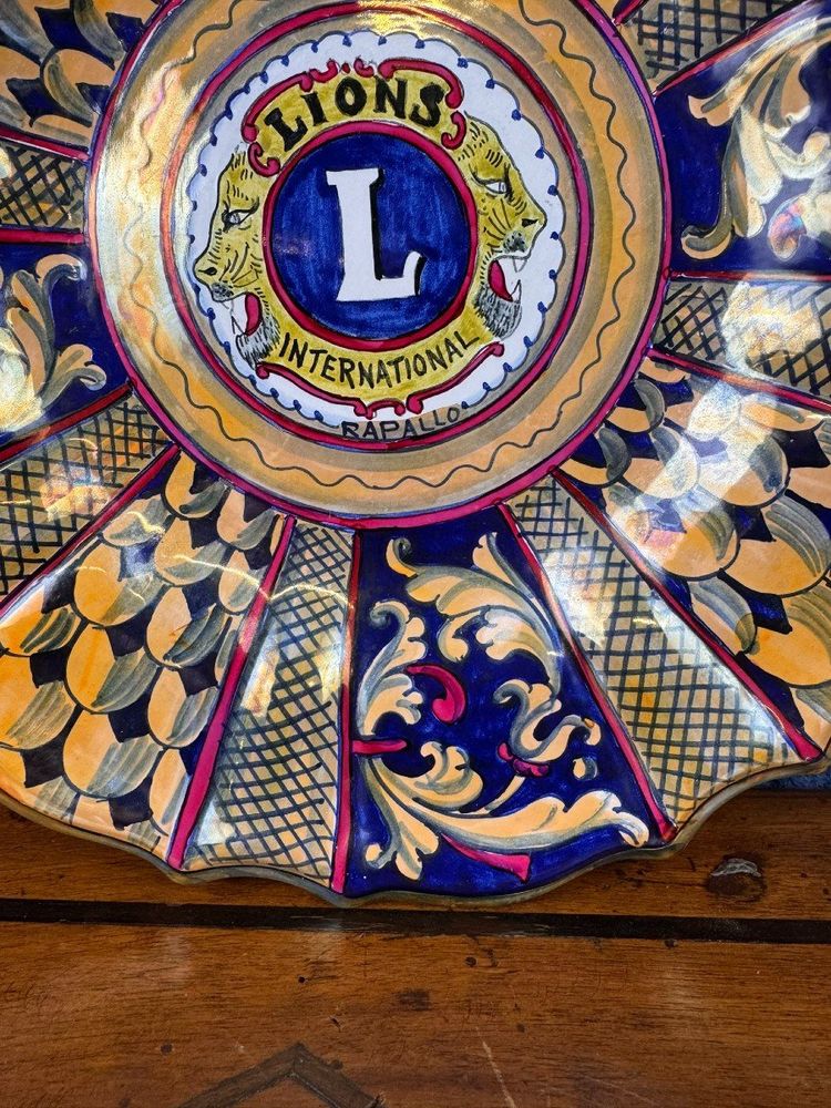 Large And Rare Glazed Ceramic Plate Made For The Lion's Club By Garofoli Gualdo