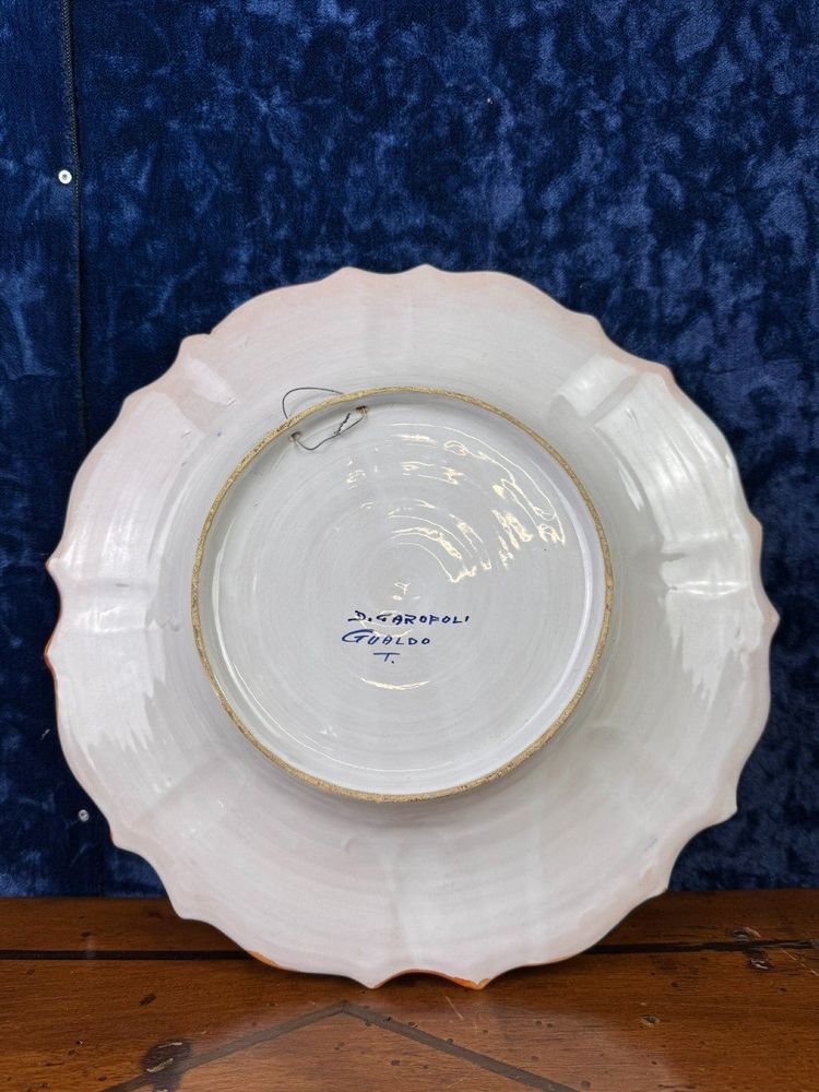 Large And Rare Glazed Ceramic Plate Made For The Lion's Club By Garofoli Gualdo