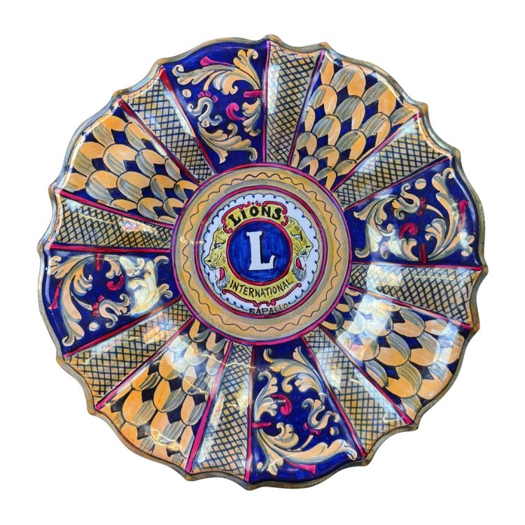 Large And Rare Glazed Ceramic Plate Made For The Lion's Club By Garofoli Gualdo