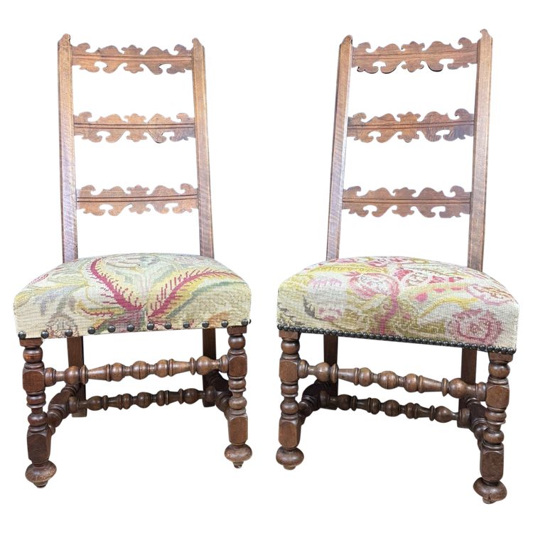 Pair Of Renaissance Walnut Reclining Chairs