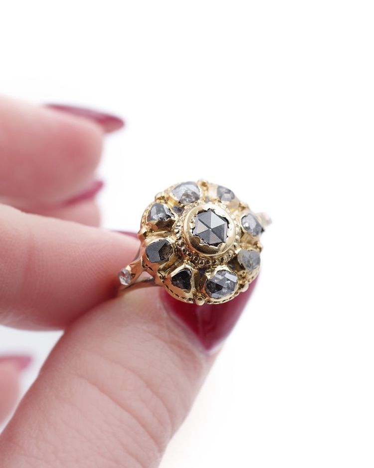 Iberian cluster Ring Diamonds 18th In 18 Karat Gold, Spanish Ring, 18th Century Jewelry