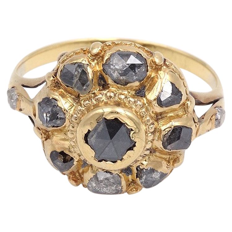 Iberian cluster Ring Diamonds 18th In 18 Karat Gold, Spanish Ring, 18th Century Jewelry