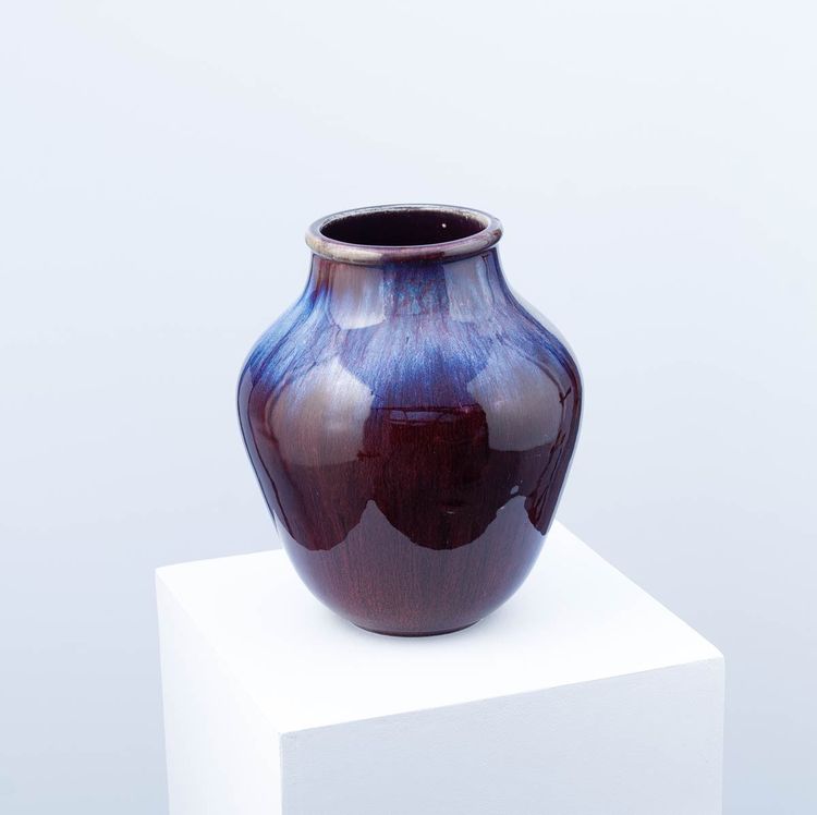 Blue and oxblood flamed vase - Frédéric Kiefer