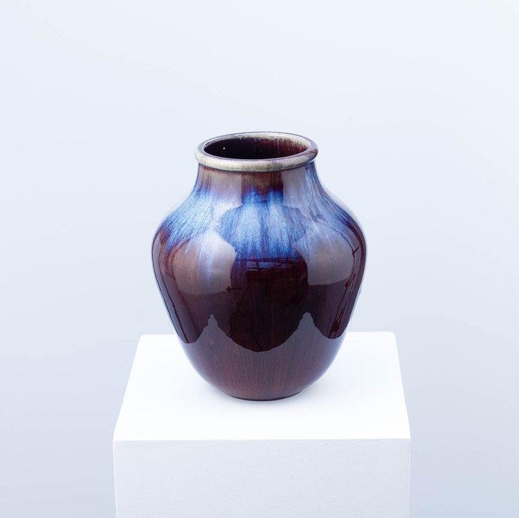 Blue and oxblood flamed vase - Frédéric Kiefer