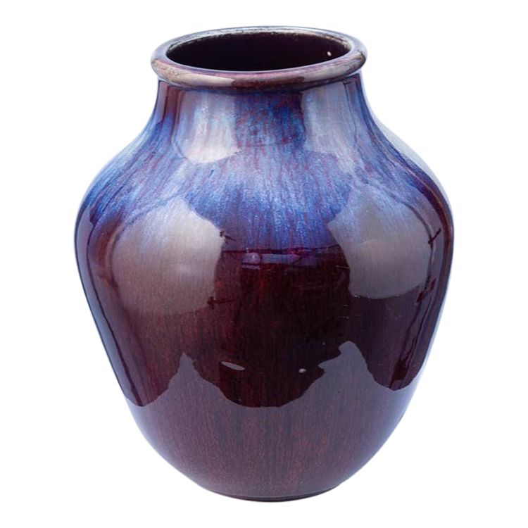 Blue and oxblood flamed vase - Frédéric Kiefer