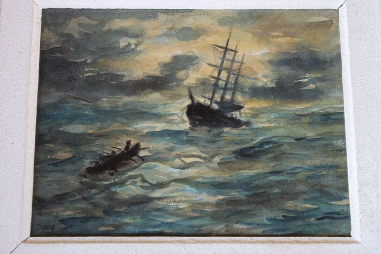 Pair of watercolors of Brittany: marine and mass exit signed Henri Davy, 20th century