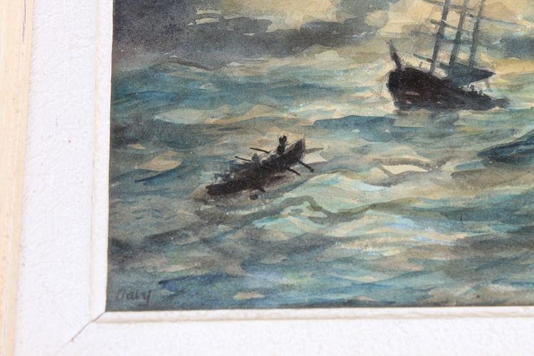 Pair of watercolors of Brittany: marine and mass exit signed Henri Davy, 20th century