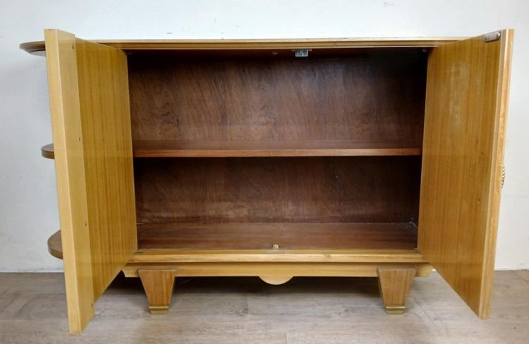 Nach Jules Leleu: Seltenes Eck-Sideboard aus hellem Holz, Art Deco-Zeit, um 1930