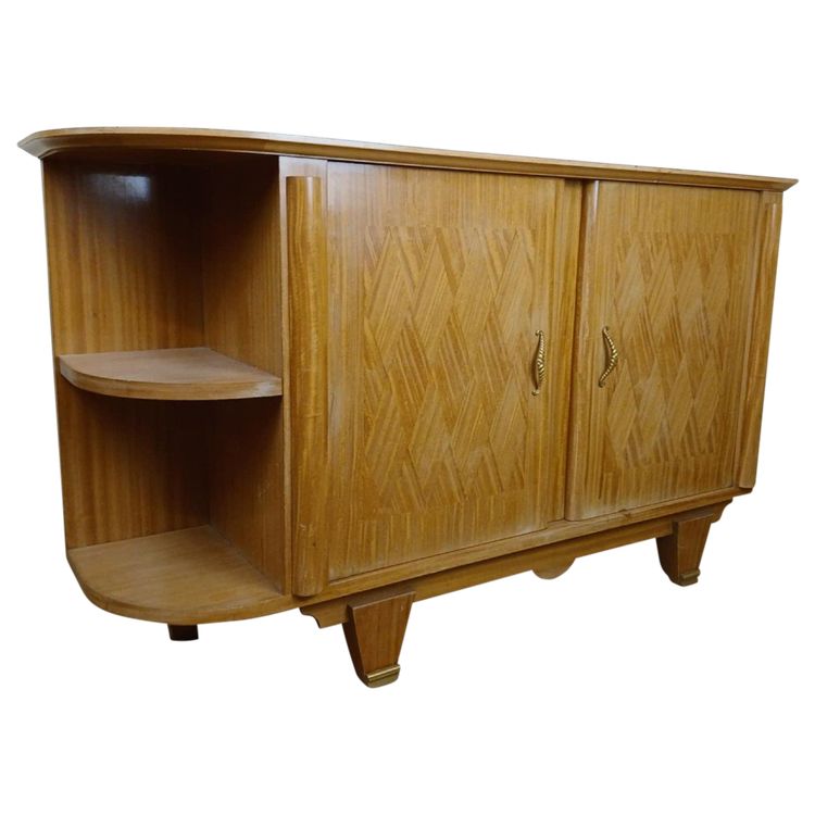 Nach Jules Leleu: Seltenes Eck-Sideboard aus hellem Holz, Art Deco-Zeit, um 1930