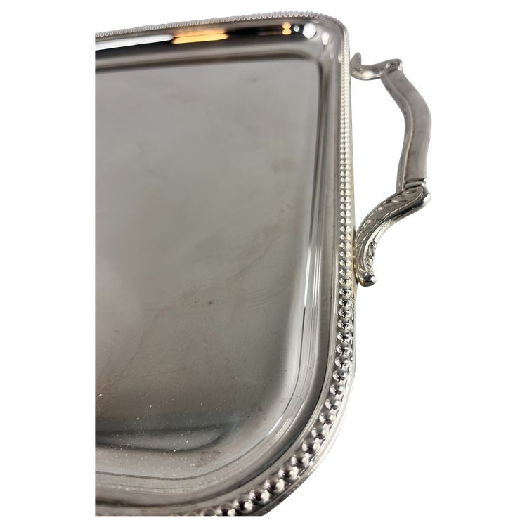 Rectangular silver-plated metal tray with pearl decoration