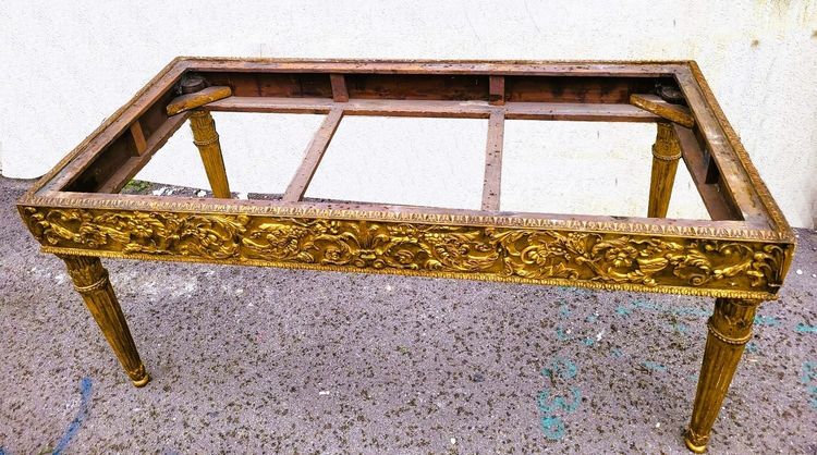 Gilded Wood Center Table With Marble Top, Late 19th Century