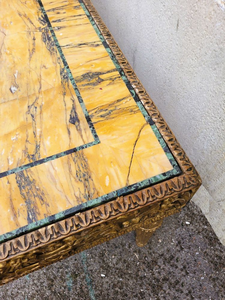 Gilded Wood Center Table With Marble Top, Late 19th Century