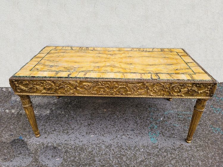 Gilded Wood Center Table With Marble Top, Late 19th Century