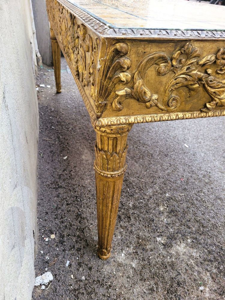 Gilded Wood Center Table With Marble Top, Late 19th Century