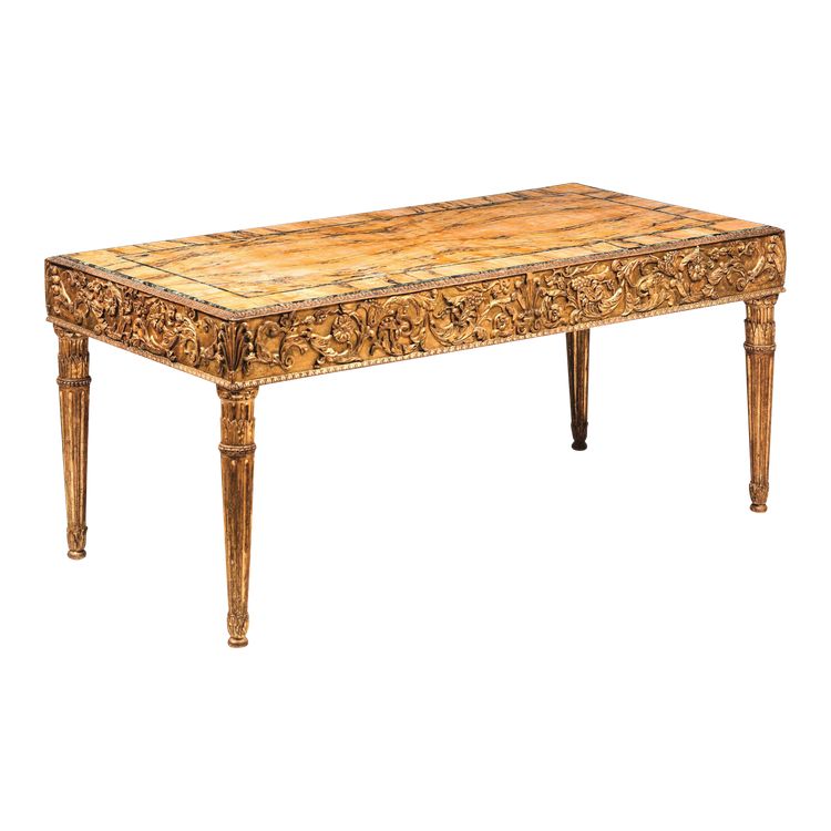 Gilded Wood Center Table With Marble Top, Late 19th Century