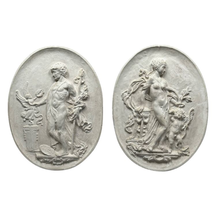 Two large plaster medallions, antique decor circa 1880