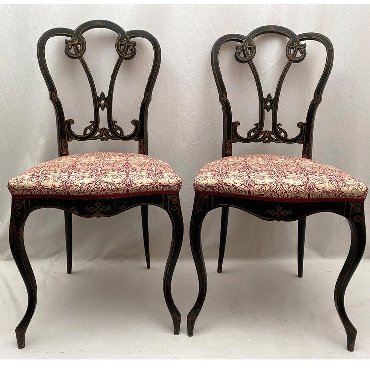 Pair of Napoleon III chairs, blackened wood and gold decor