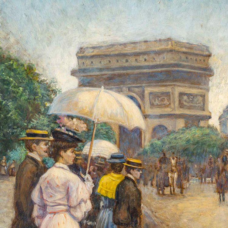 Henri Paul Royer (1869-1938) Promenade Avenue du Bois de Boulogne oil on wood circa 1890-1910