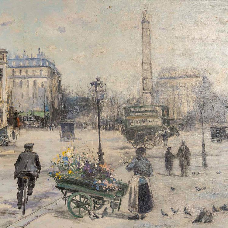 Jean-Bernard Trotzier The Itinerant Florist Place du Châtelet oil on canvas 20th century