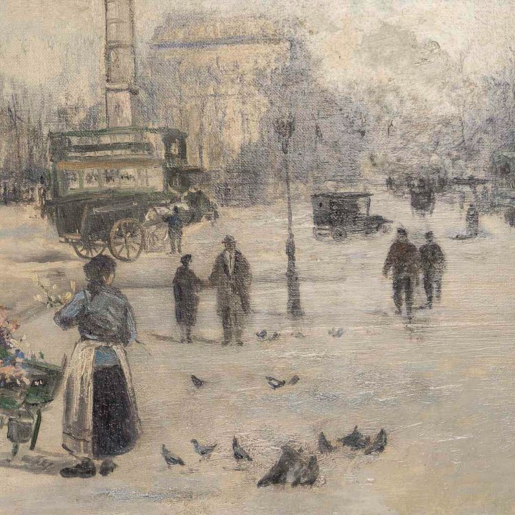 Jean-Bernard Trotzier The Itinerant Florist Place du Châtelet oil on canvas 20th century