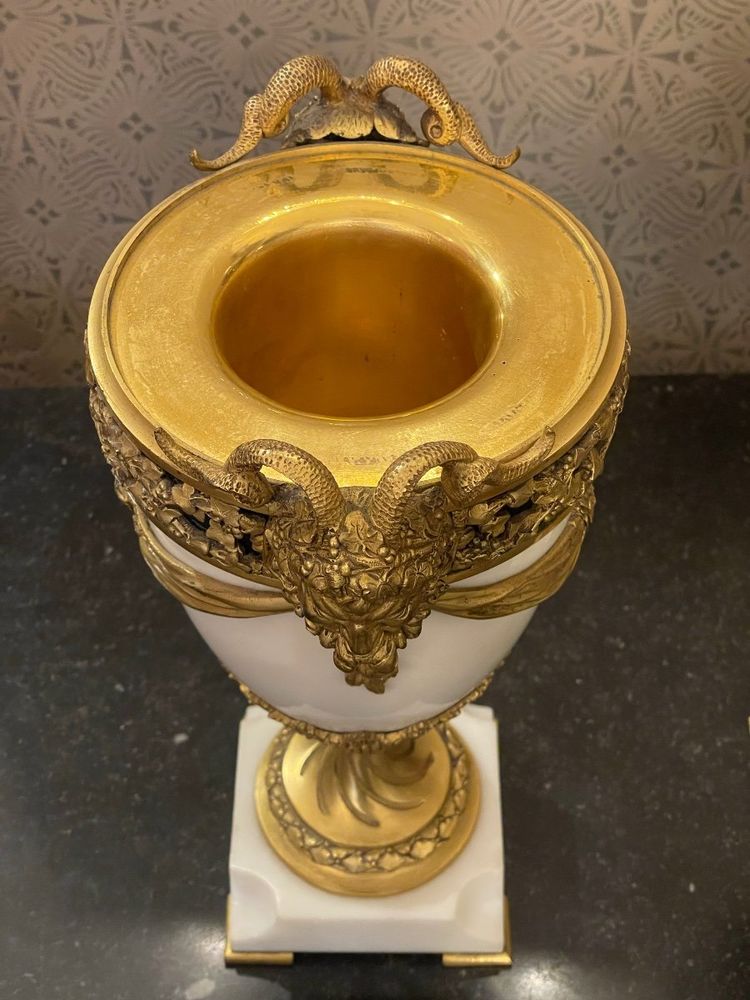 Paar Vase Gedeckt Marmor Und Bronze Stil Louis XVI