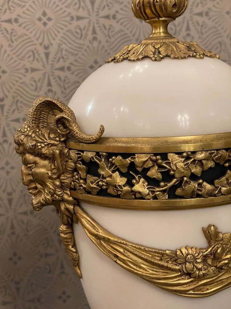 Paar Vase Gedeckt Marmor Und Bronze Stil Louis XVI