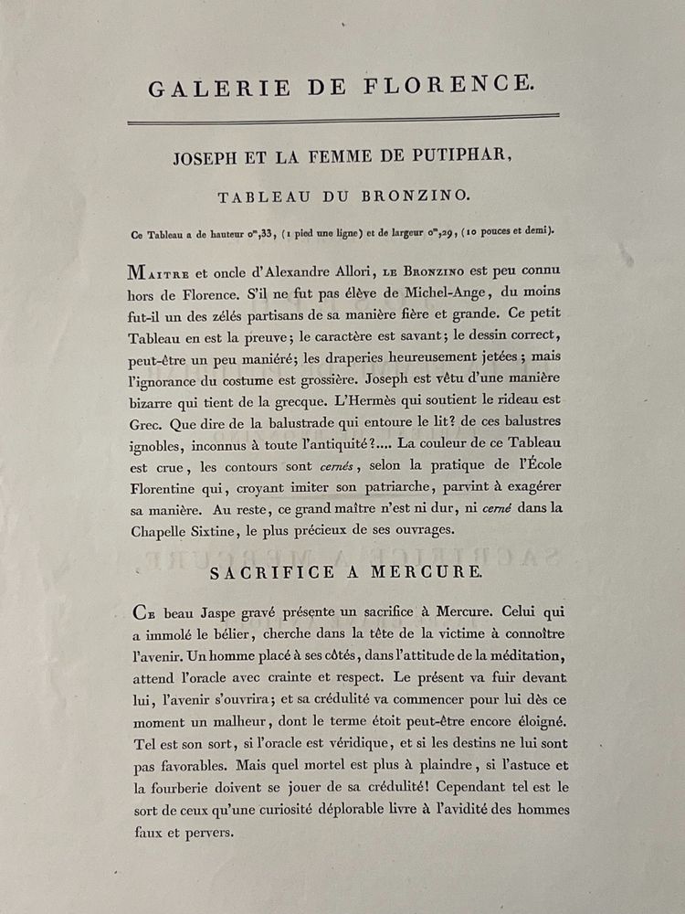 Giuseppe e la moglie di Putifarre, Bronzino, Sacrificio a Mercurio, acquaforte