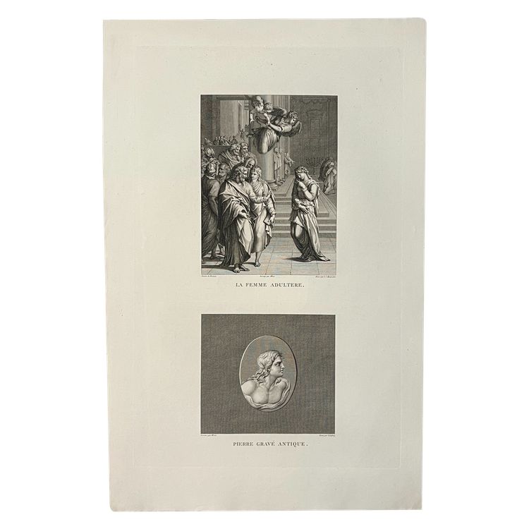 The adulterous woman, Bronzin, Léandre Antique engraved stone, Etching