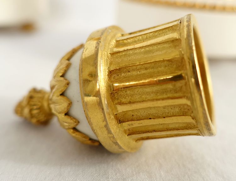 Pair of gilt bronze and marble cassolettes with upside-down candlesticks, Louis XVI style