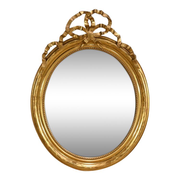 Oval mirror in gilded wood, Louis XVI style, Napoleon III period - Mid-19th century