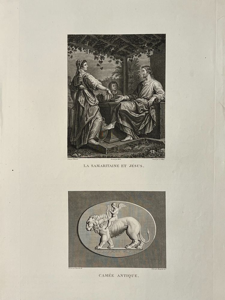 The Samaritan woman and Jesus, Giovanni Biliverti, Love carried by a lion, Etching